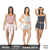 WellD 懒人套装 sporty运动慵懒度假风细肩带条纹吊带 短裤