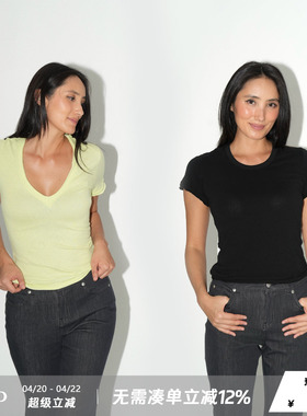 WellD 亚麻手感 纯棉 手工散边V领/圆领水洗5色短袖简约高级感T恤