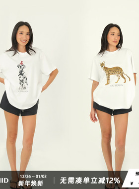 WellD 高品质100%精棉 宠物趣味T恤女夏宽松休闲百搭短袖