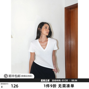 上衣 WELLBOUTIQUE 经典 基本款 常规V领纯棉正肩T恤女百搭耐穿短袖