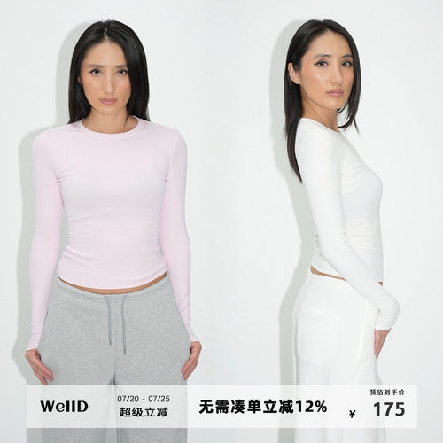 WellD  3.0版小蛮腰，基本款正肩圆领纯棉打底T恤女修身显瘦百搭