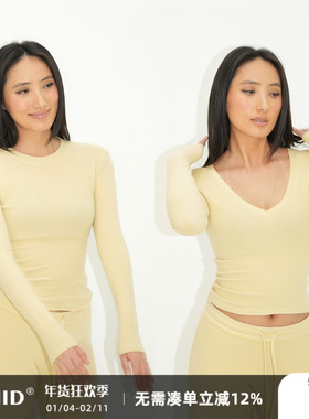 WellD 雾面莫代尔！散口边 V领/圆领高弹T恤女长袖上衣外穿打底衫