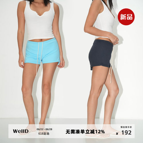 WellD 元气彩色棉质包臀抽绳小短裤5色女夏新款时尚休闲运动裤子