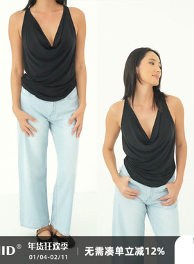 WellD  时装款  铜氨丝超垂无袖荡领背心女高级优雅时髦性感上衣