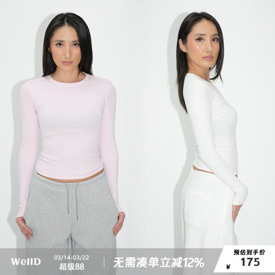 WellD  3.0版小蛮腰，基本款正肩圆领纯棉打底T恤女修身显瘦百搭