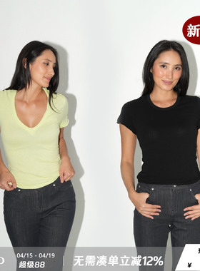 WellD 亚麻手感 纯棉 手工散边V领/圆领水洗5色短袖简约高级感T恤