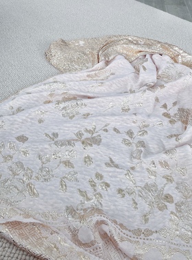 现货 意大利Ruffo Coli粉金色定位提花真丝连衣裙面料布料