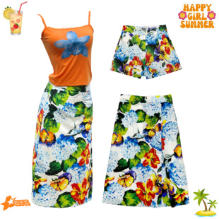 海岛沙滩海边草裙舞闺蜜装 半身裙 夏威夷度假早古辣妹复古花卉短裤