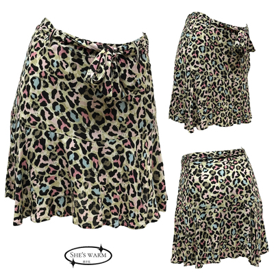 早古早韩复古辣妹vintage嬉皮士薄款印花豹纹雪纺短裙半身裙子女