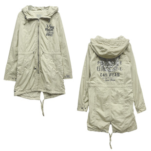 外贸纯棉废土亚亚洗水做旧中长风衣女