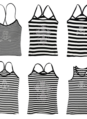 Gyaru涩谷日系古早暗黑辣妹黑白条纹弹力打底吊带背心集合