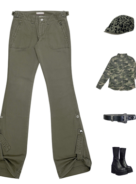 千禧风古早感日系美式复古军绿色微喇低腰无弹力微喇叭休闲裤女