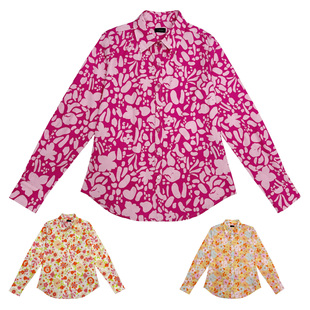 度假海岛风复古港风碎花长袖 宽松百搭高级感热带印花衬衣男女同款