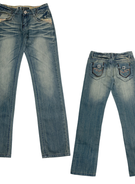 特价日系超亚涩谷gyaru 辣妹休闲百搭复古做旧超低腰牛仔九分裤女