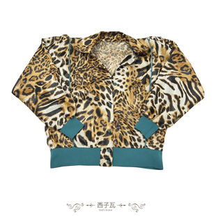 西子瓦复古古着vintage风早古豹纹垫肩羊腿袖 衬衣上衣薄外套女