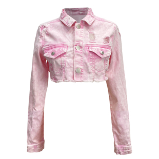 高品质街头休闲休闲纯棉多巴胺日系冰淇淋粉色超短牛仔夹克外套女