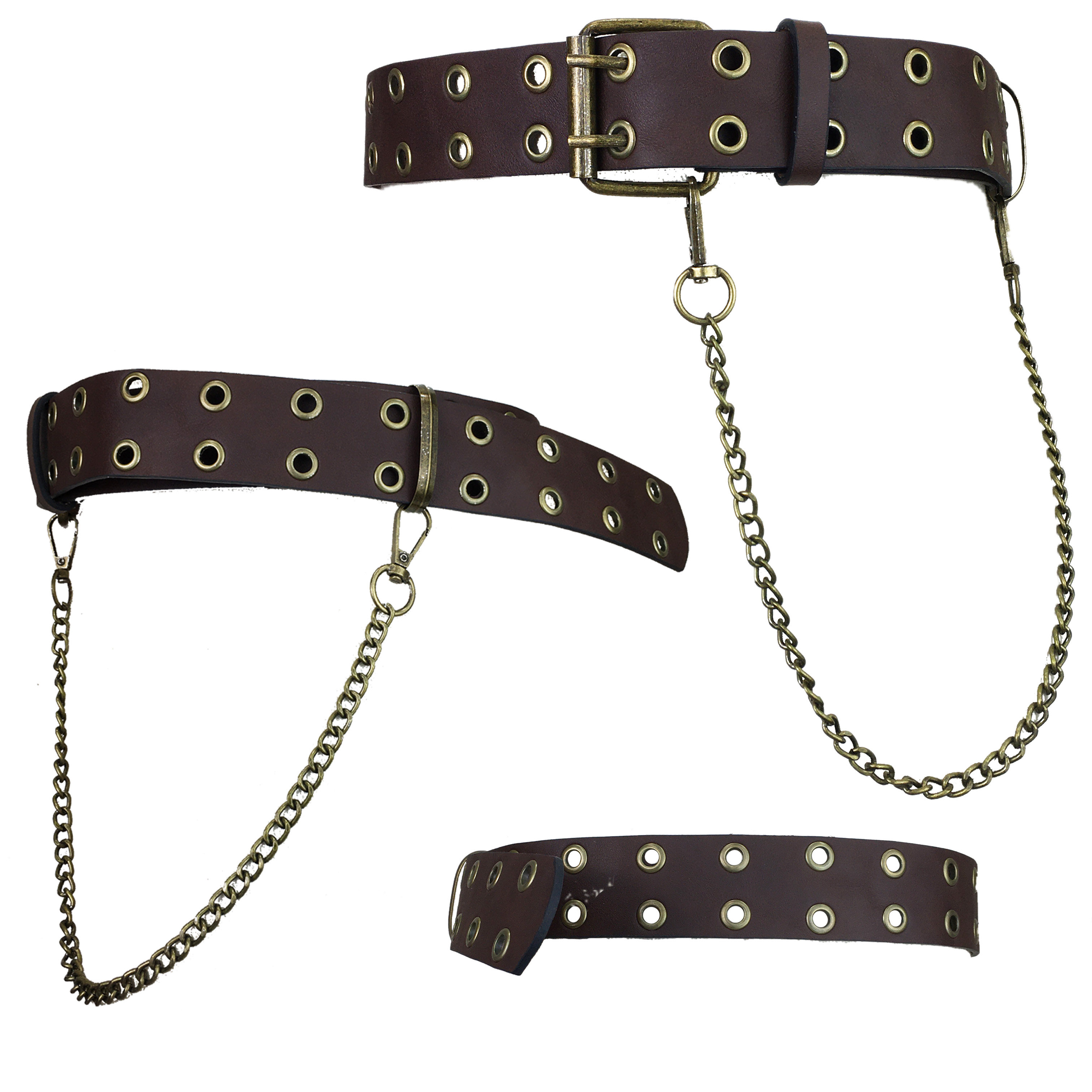 XIZIWA 미국 서부 카우보이 히피 펑크 시부야 오토바이 다목적 올드 에어 아이 PU 허리 체인 벨트 벨트