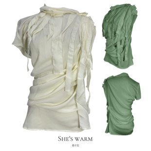 高品质|韩版重工不规则解构设计感小众复古艺术系时尚飘带上衣女