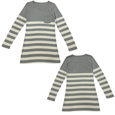 外贸亚亚日杂日单条纹圆领长袖长款T恤