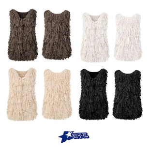 秋冬流浪游牧民族高街复古美式 西部流苏镂空编织马甲外套男女同款