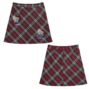 学院风复古红色格纹半身裙女高腰A字短裙美式格子裙