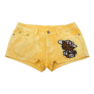 高品质甜辣日杂风涩谷辣妹gyaru黄色街头低腰休闲裤 卡通A字超短裤