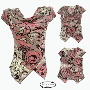 夏季 T恤 街头复古嬉皮佩利斯腰果花印花弹力透气网纱荡领舒适薄款