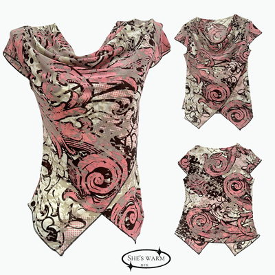 夏季街头复古嬉皮佩利斯腰果花印花弹力透气网纱荡领舒适薄款T恤