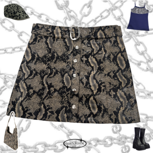 日系早古早韩港风复古街头辣妹时尚 蛇纹带腰带短裙A字半身裙子女