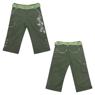 瑕疵特价 早古早韩街头涩谷辣妹彩色复古印花直筒配腰带休闲中裤