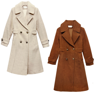 高品质手工缝线古早感双排扣海军风收腰气质呢料大衣