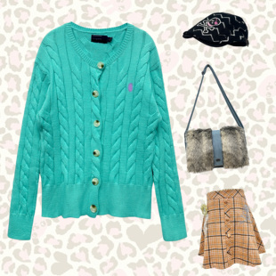 学院风多巴胺小清新新款蓝绿色毛衣宽松慵懒风针织开衫外套女