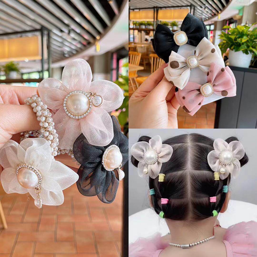 花朵珍珠皮筋小香风网纱蝴蝶结发绳甜美ins发圈少女系扎头发头绳