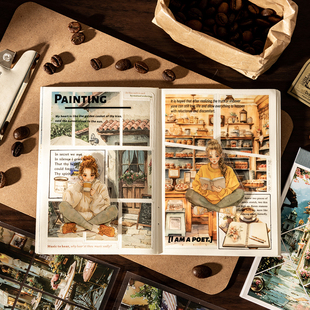 M｜去有咖啡的地方贴纸本 分镜头双材质场景造景和纸pet手账拼贴