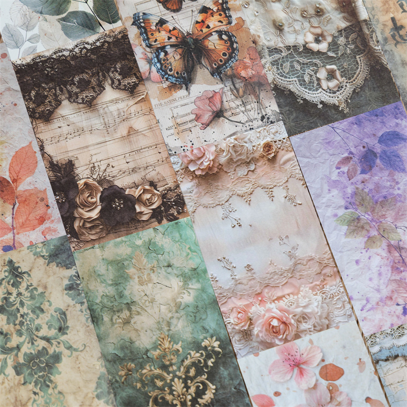 手账素材纸复古蕾丝碎花蝶无重复