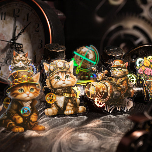 贴纸烫金机械蝶猫咪齿轮pet工具