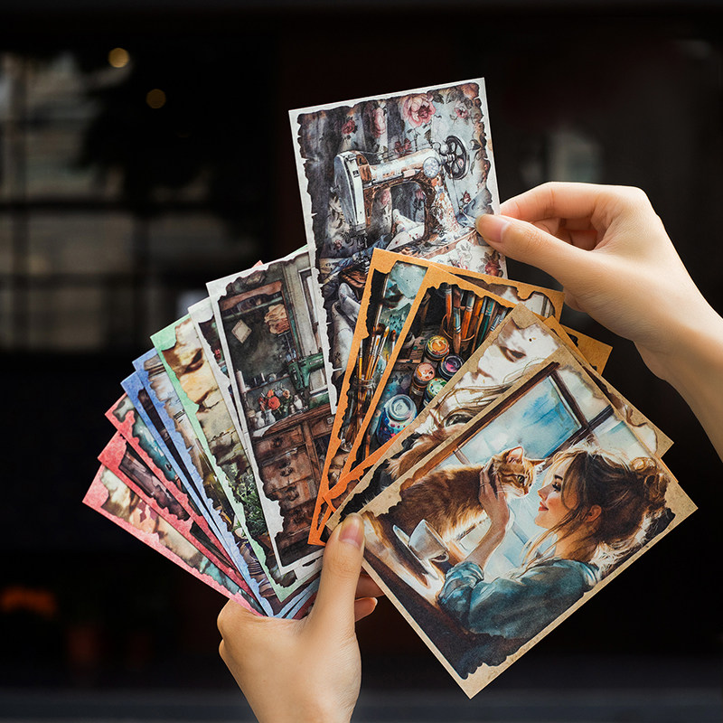 M｜周末日记素材纸 做旧感日常情景人物宠物咖啡手账轻型纸背景纸