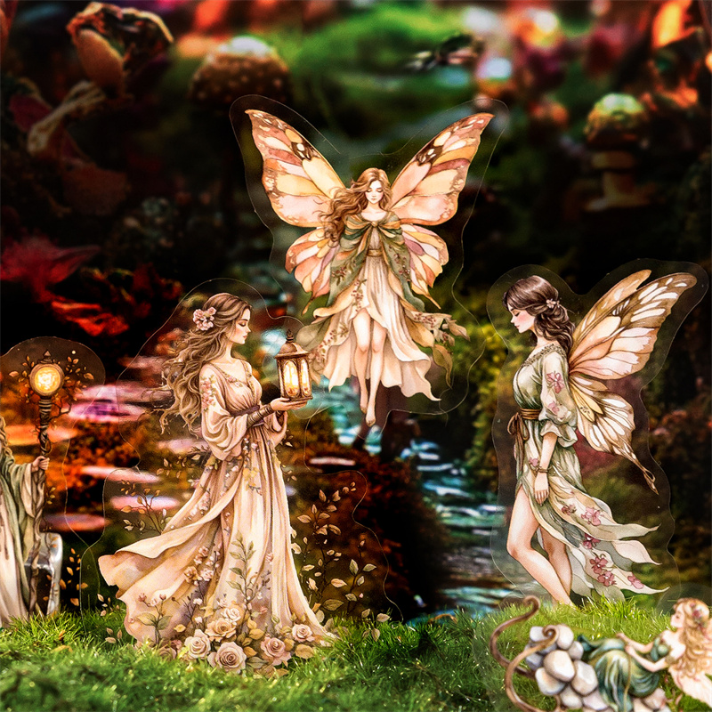 M｜缪斯幻境贴纸 梦幻天使花仙子精灵人物pet白墨拼贴画40张入