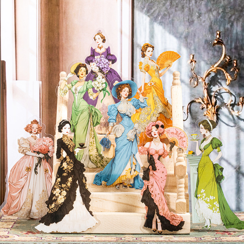M｜洛可可晚宴贴纸 欧式宫廷复古华丽晚礼服人物pet手账贴20张