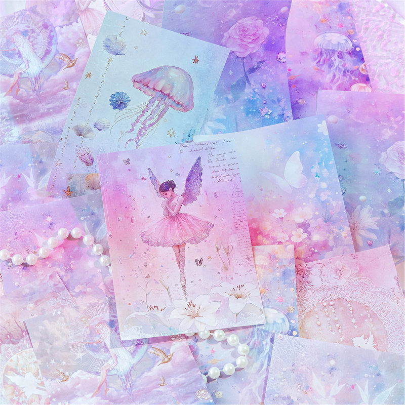 手账素材纸暗黑梦幻天使鲸星城堡