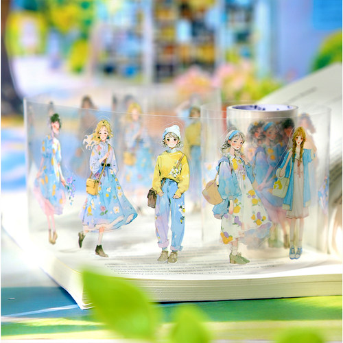 手账模切胶带四季穿搭水彩素描人