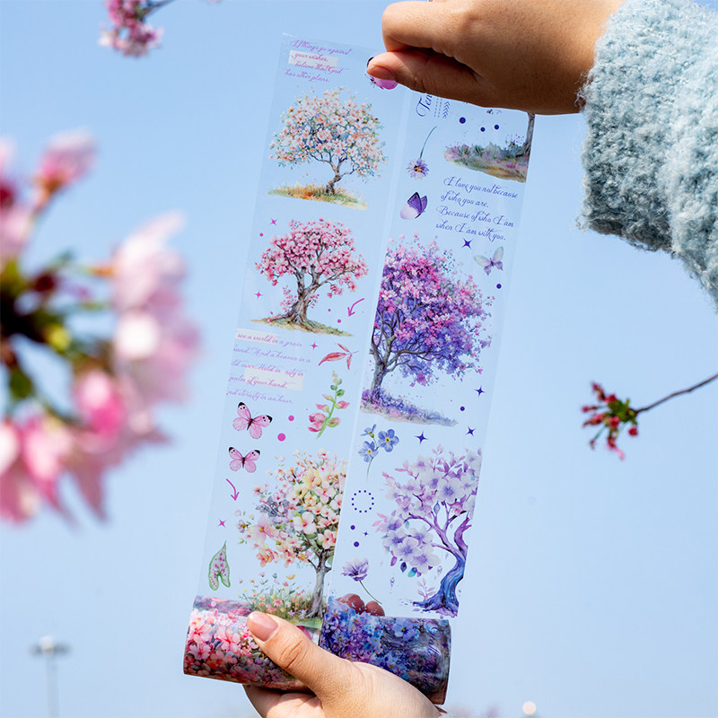 M｜绽放之森胶带 唯美树木主题繁花春季盛夏pet手账造景循环贴画