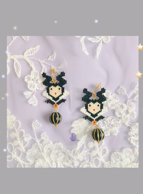 8floorA日式日系手工手作串珠迪士尼白雪公主毒皇后耳钉耳夹耳环