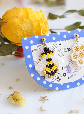 8floorA日式日系手工手作串珠蜜蜂蜂巢AB款耳钉耳夹耳环