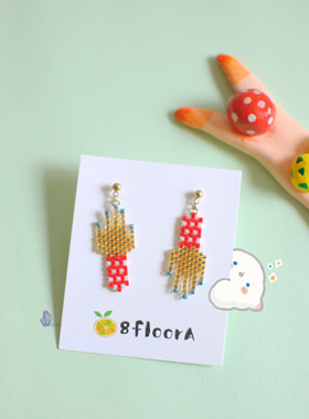 8floorA日式日系手工手作串珠混合彩色不对称小手掌耳钉耳夹耳环