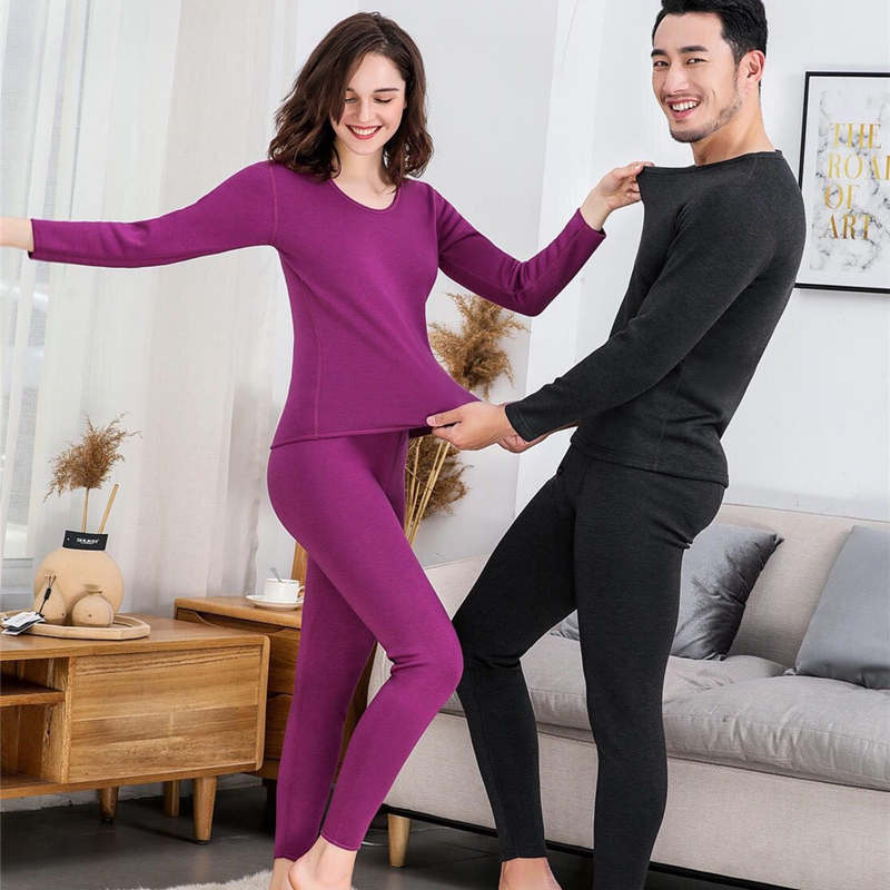 普拉姆8508圆领超柔细绒加厚男士女士情侣基础保暖内衣套装848