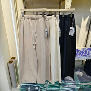 休闲裤 SK82866春夏新款 女士棉莱赛尔老钱风宽松抽绳高腰直筒长裤