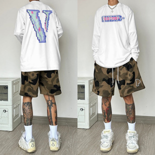 投篮服长袖 宽松潮 T恤男速干开衩运动篮球训练服潮牌健身跑步美式