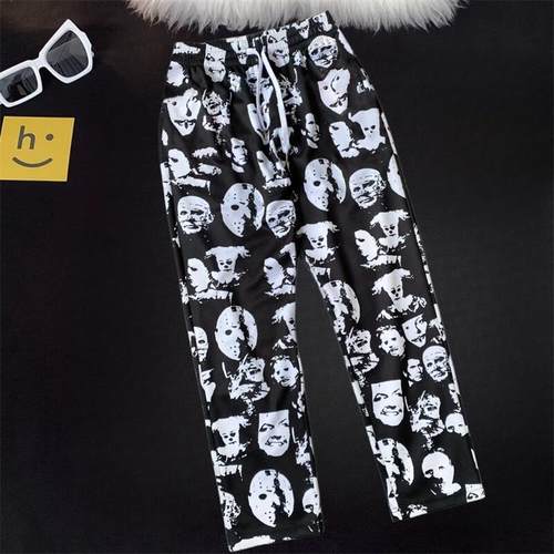 美式复古风骷髅印花直筒长裤男生春秋街头宽松运动篮球休闲卫裤子