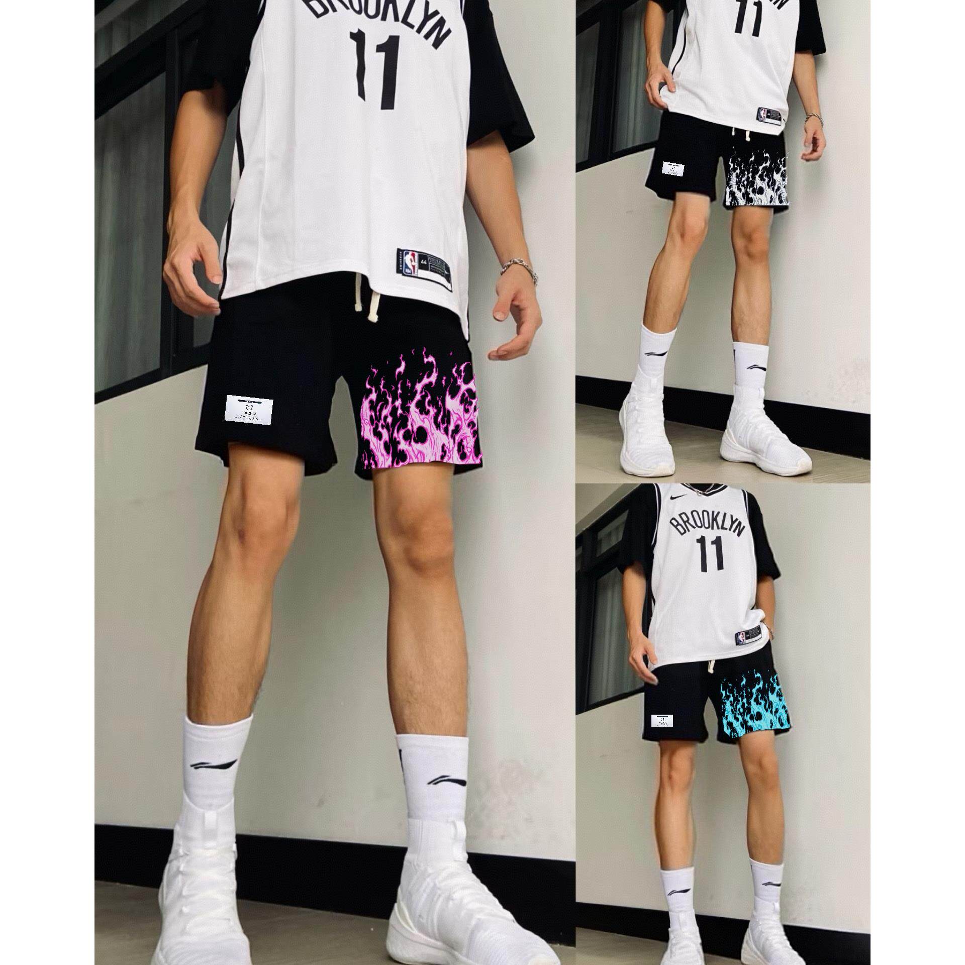 新款美式夏季美式短裤潮牌火焰速干跑步训练篮球裤男子透气网眼健